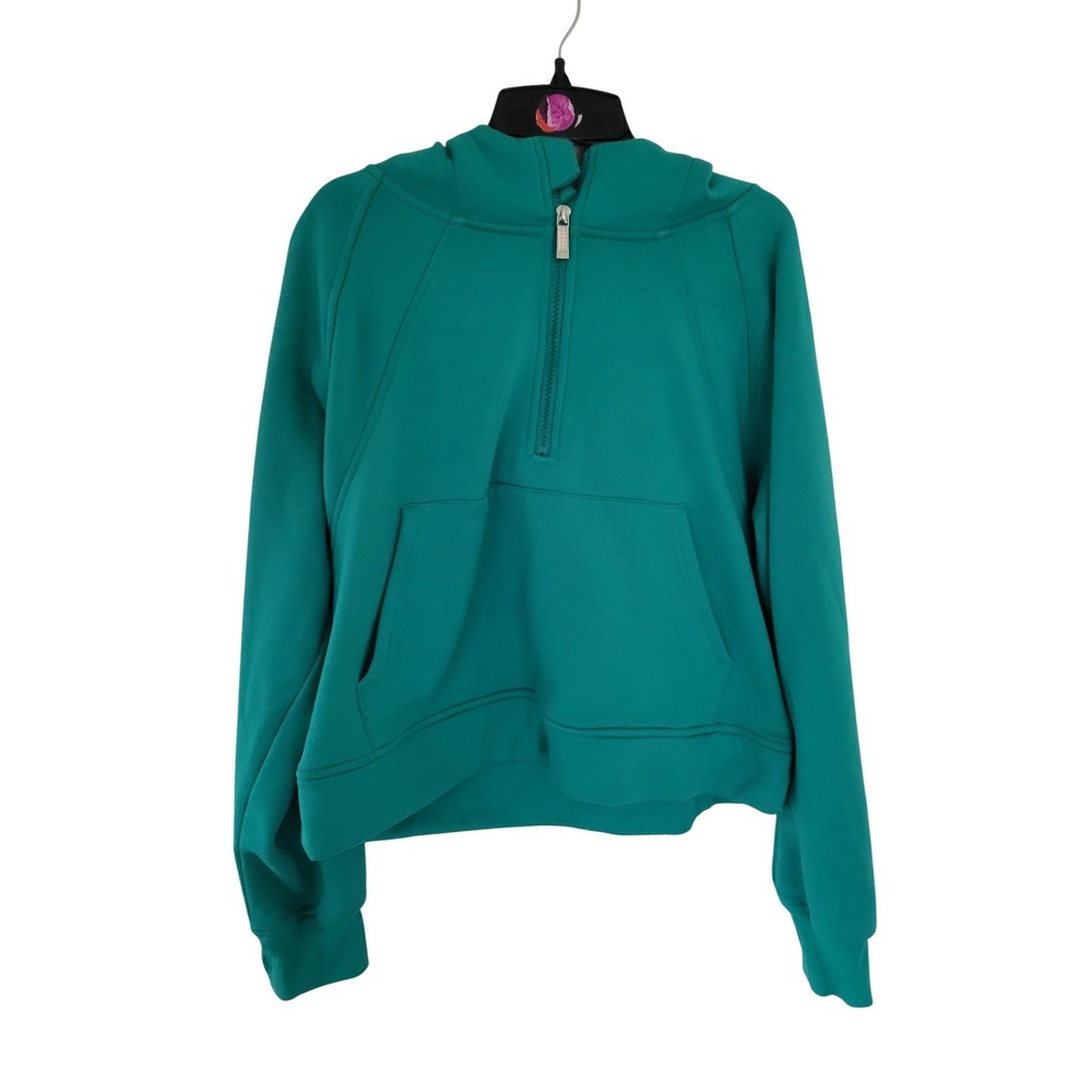 LASLULU Teal Green Quarter Zip L Pullover Hoodie Cropped Sweatshirt Womens #13